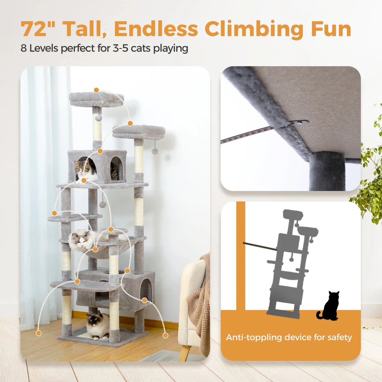 184cm Multi-Level Cat Tree with Scratching Posts Hammock Perches and Condos