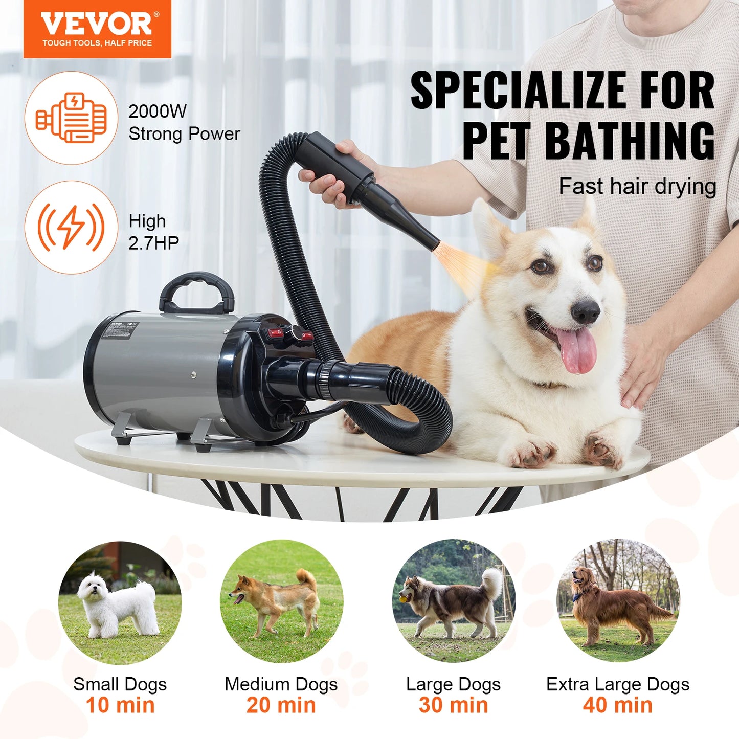 2000W Dog Blow Dryer with Adjustable Speed, Temperature Control, and 4 Nozzles**