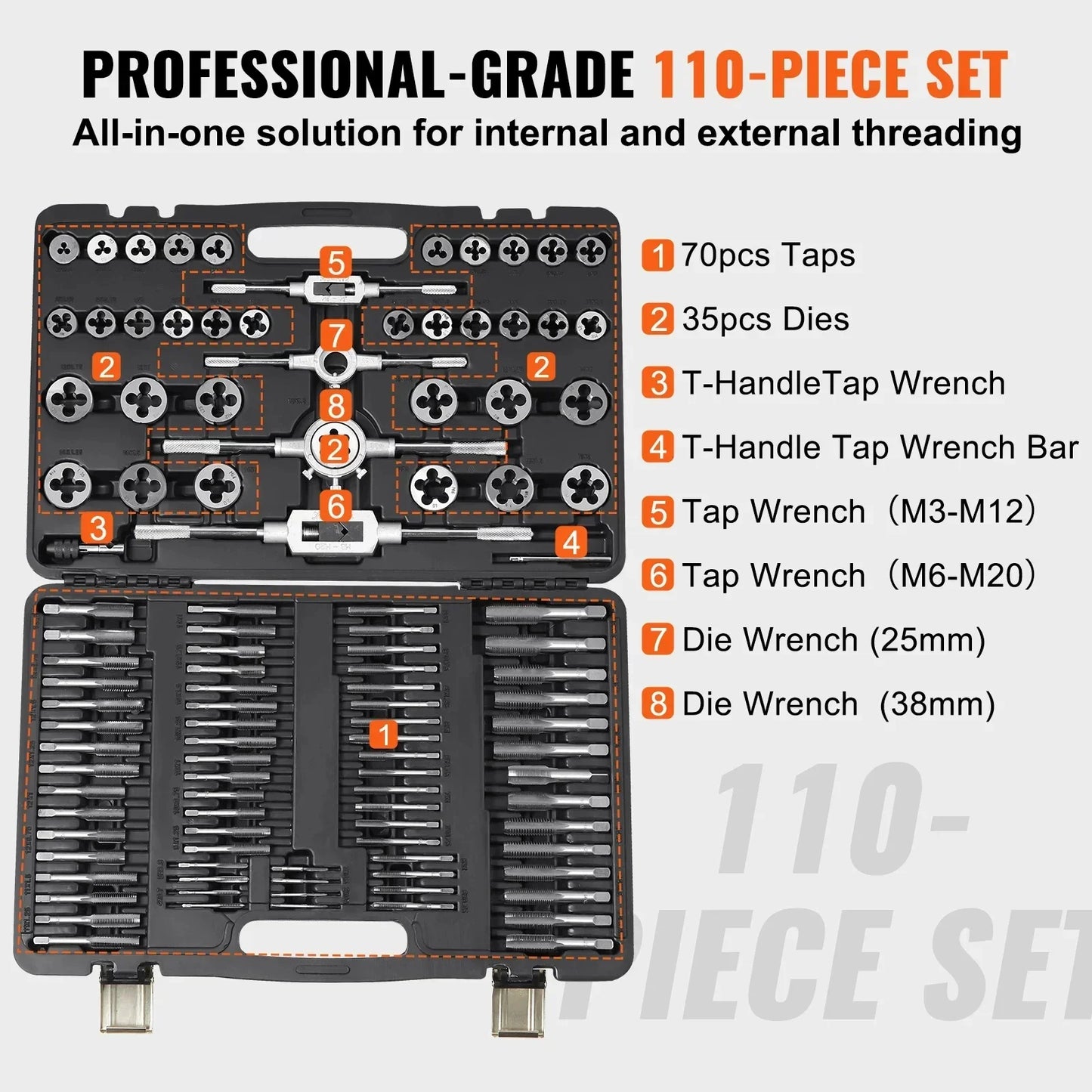 VEVOR Tap and Die Set 40PCs 60PCs 80PCs 110PCs Metric or SAE