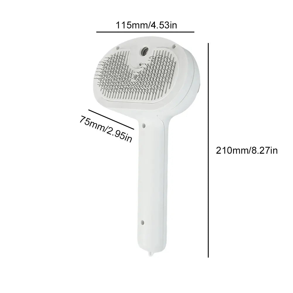 Rechargeable Cat Grooming Brush with Release Button and Spray for Long and Short Hair Pets