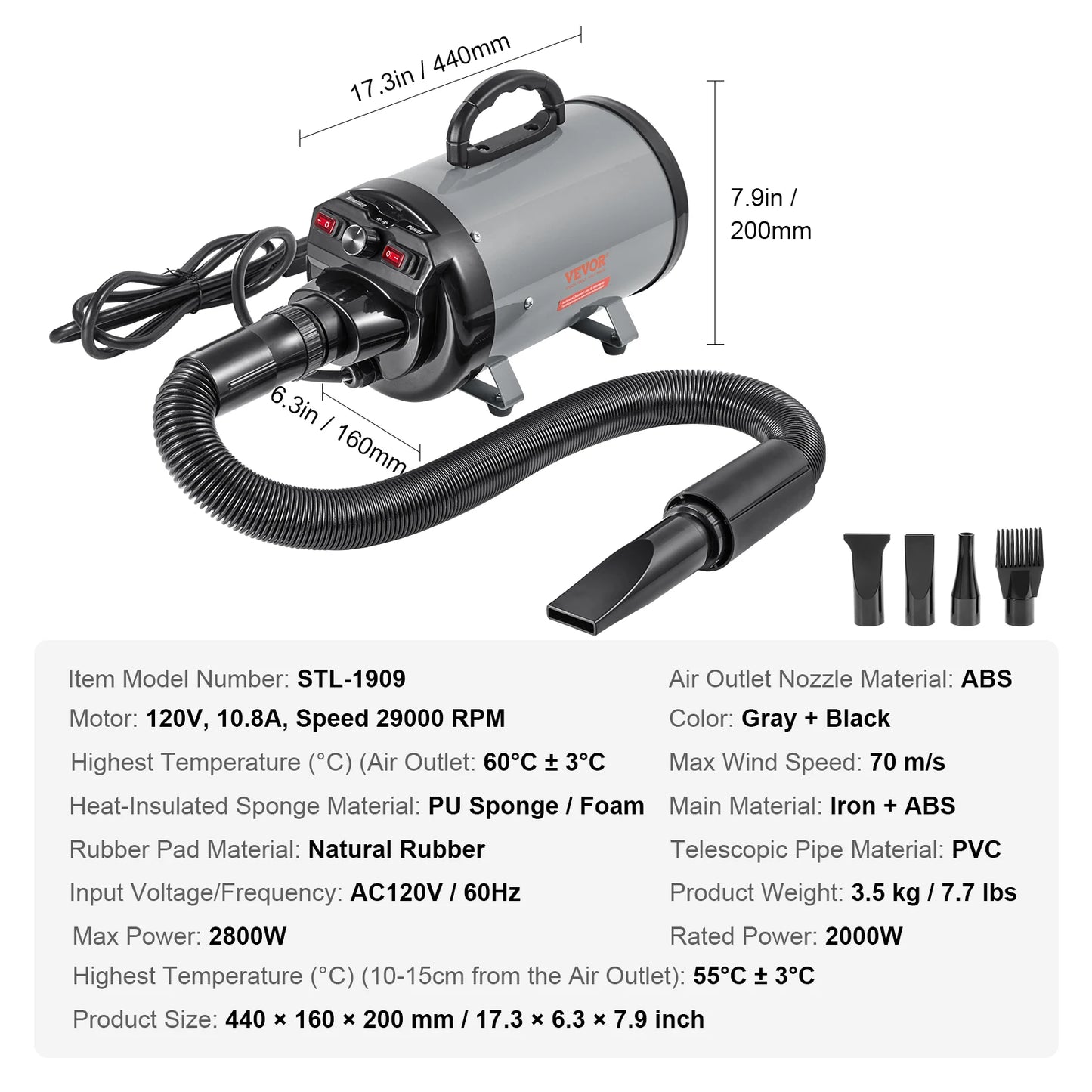 2000W Dog Blow Dryer with Adjustable Speed, Temperature Control, and 4 Nozzles**