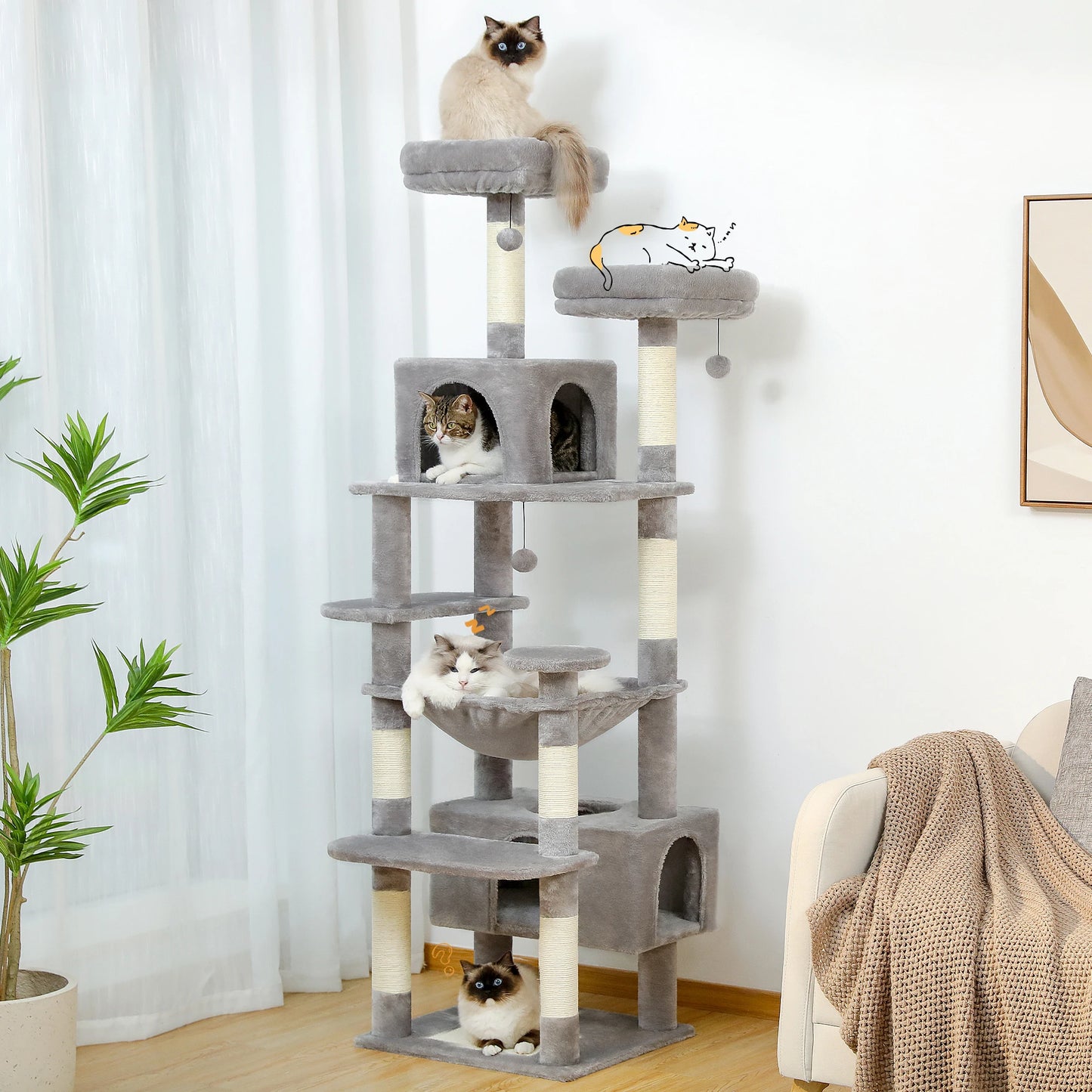 184cm Multi-Level Cat Tree with Scratching Posts Hammock Perches and Condos