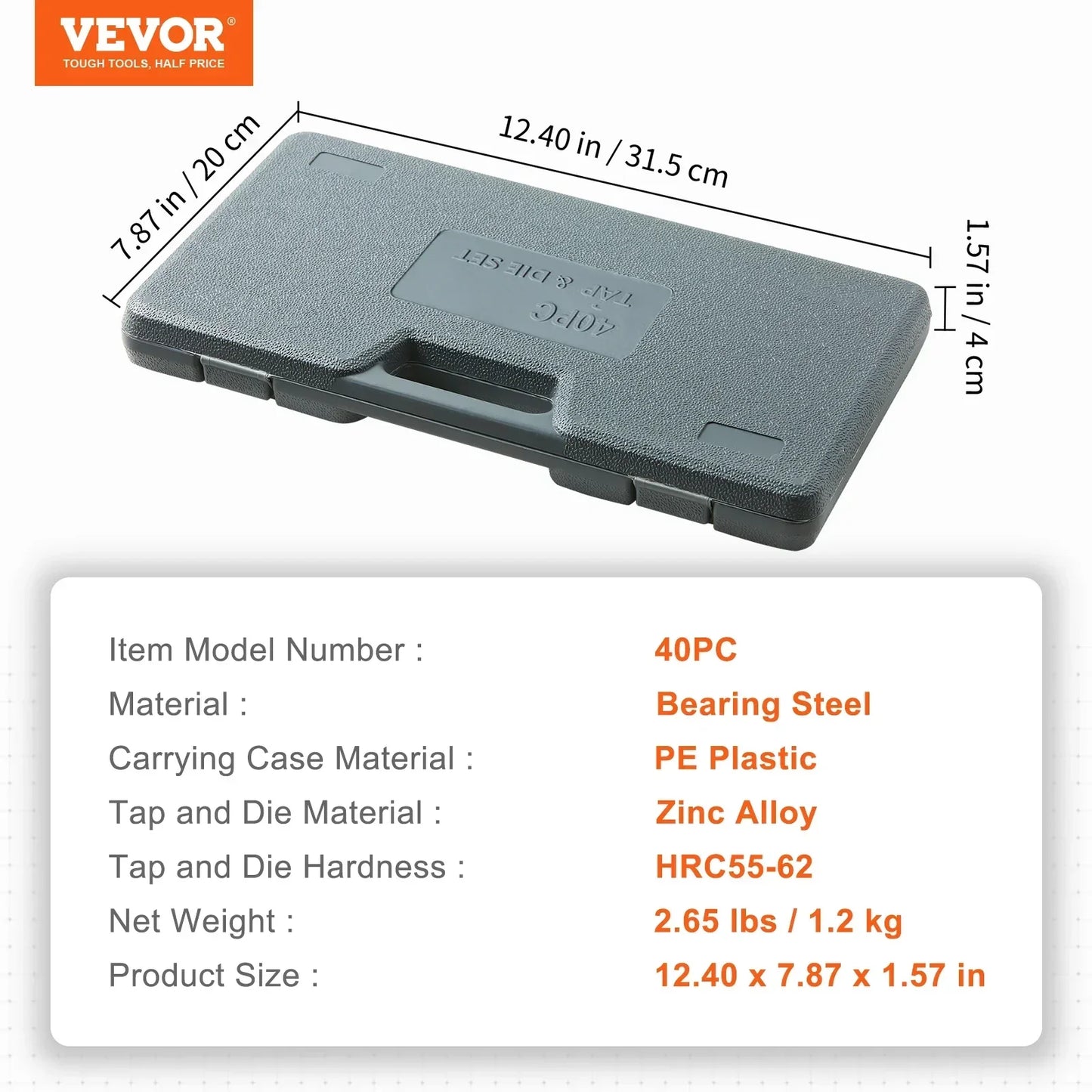VEVOR Tap and Die Set 40PCs 60PCs 80PCs 110PCs Metric or SAE