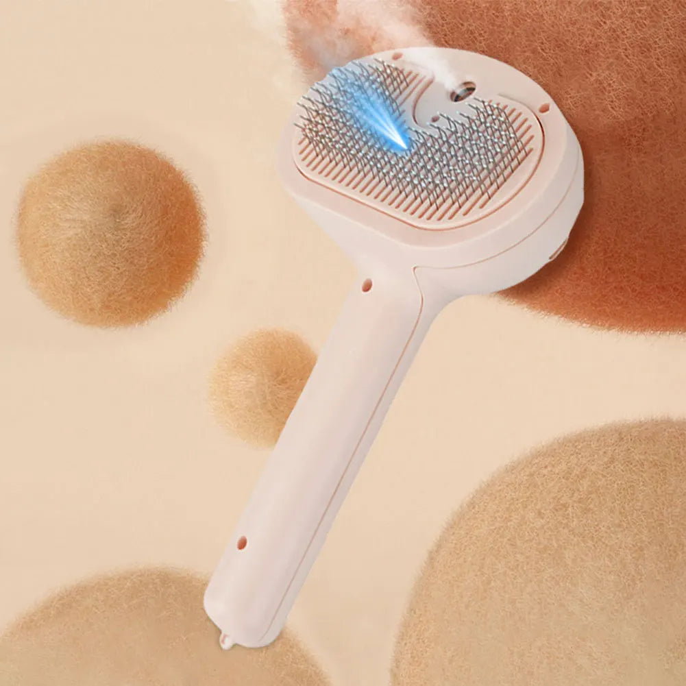 Rechargeable Cat Grooming Brush with Release Button and Spray for Long and Short Hair Pets