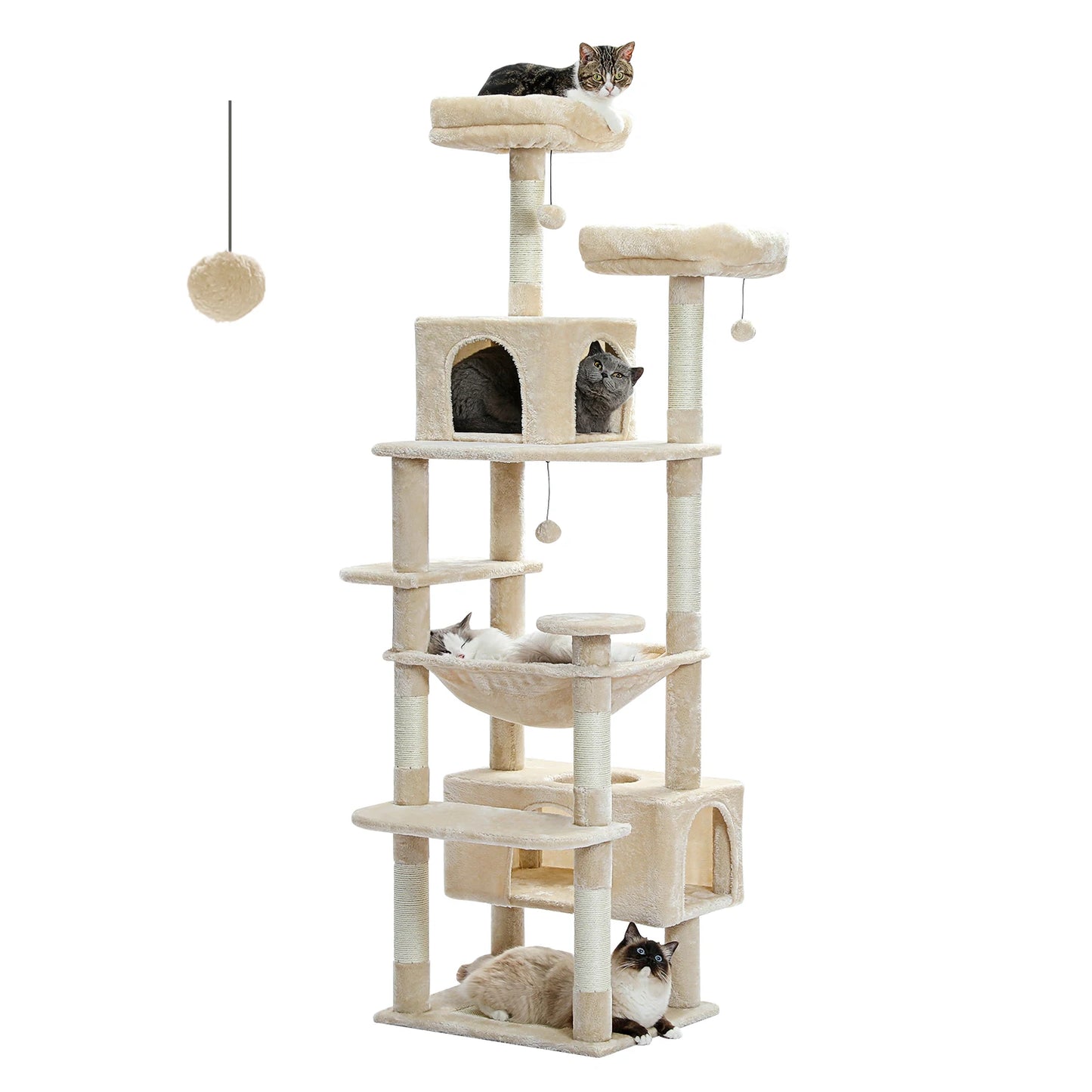 184cm Multi-Level Cat Tree with Scratching Posts Hammock Perches and Condos