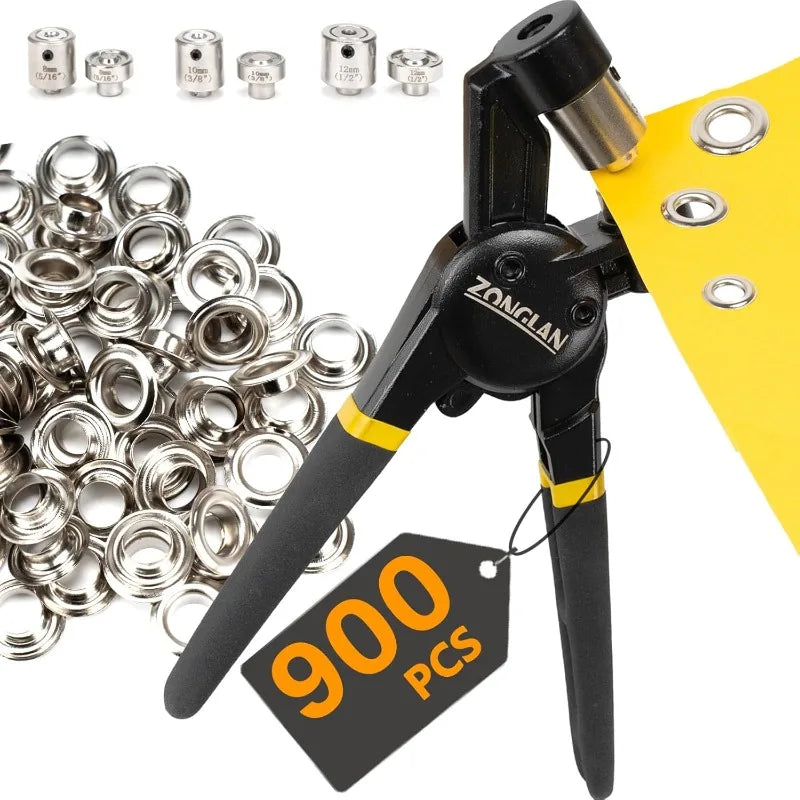 Heavy Duty Grommet Tool Kit, 1/2 Inch 5/16 Inch and 3/8 Inch, Multi-Size Hand Held Eyelet Tool Pliers Riveter