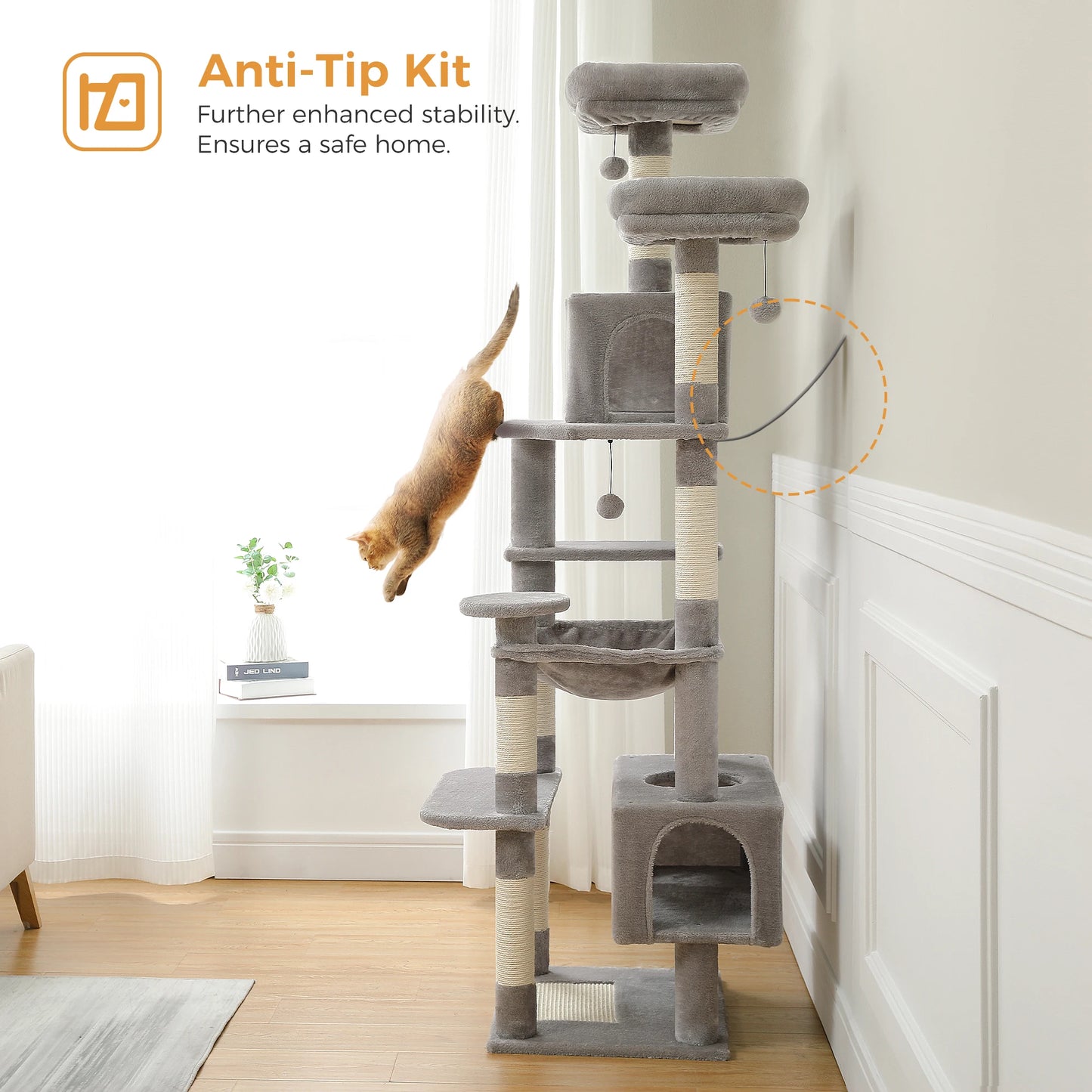 184cm Multi-Level Cat Tree with Scratching Posts Hammock Perches and Condos